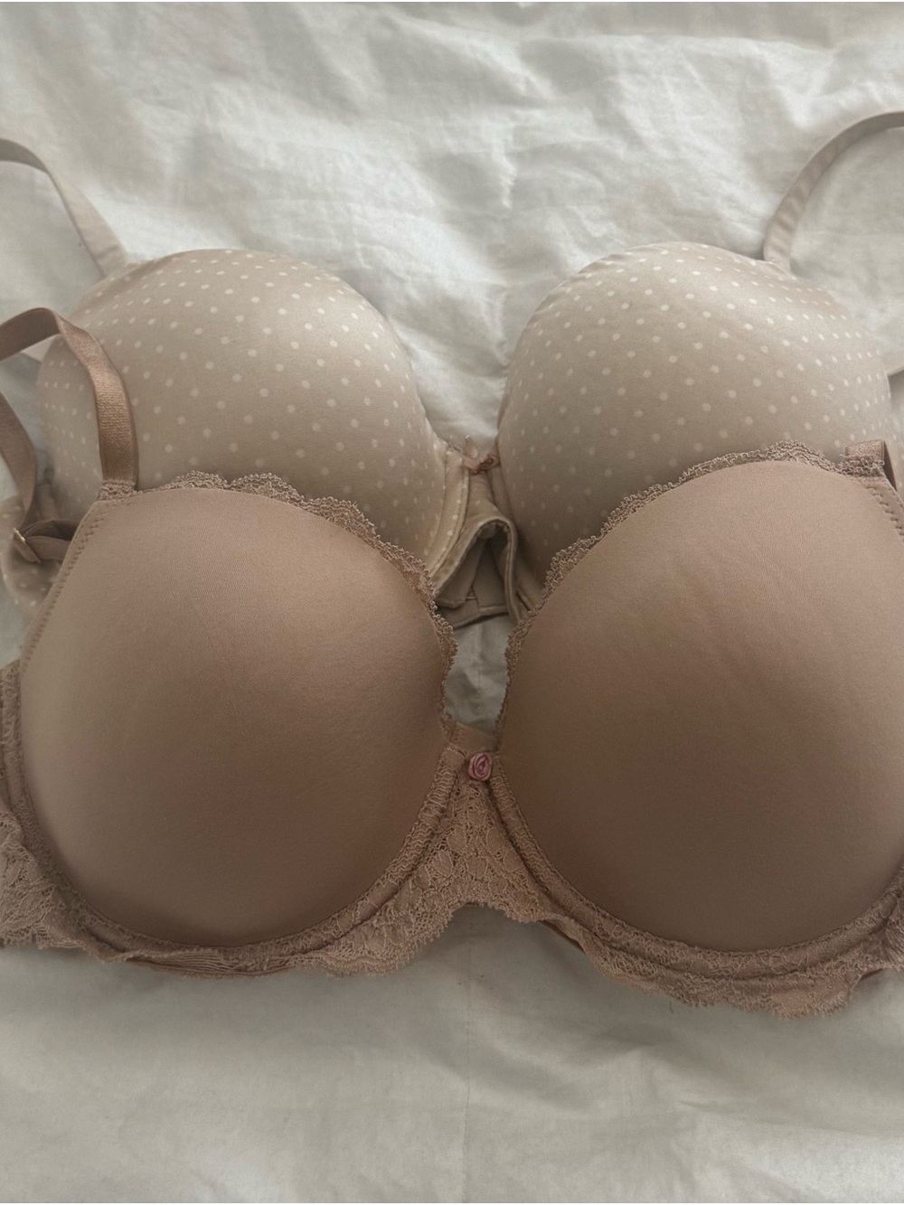 Victoria's Secret Nude/Taupe Padded Lace Trim Bra Duo, Size 36D